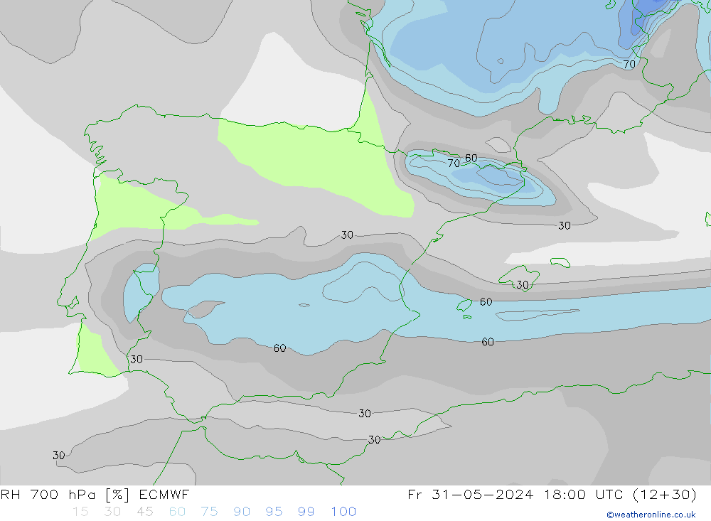 RH 700 hPa ECMWF Fr 31.05.2024 18 UTC