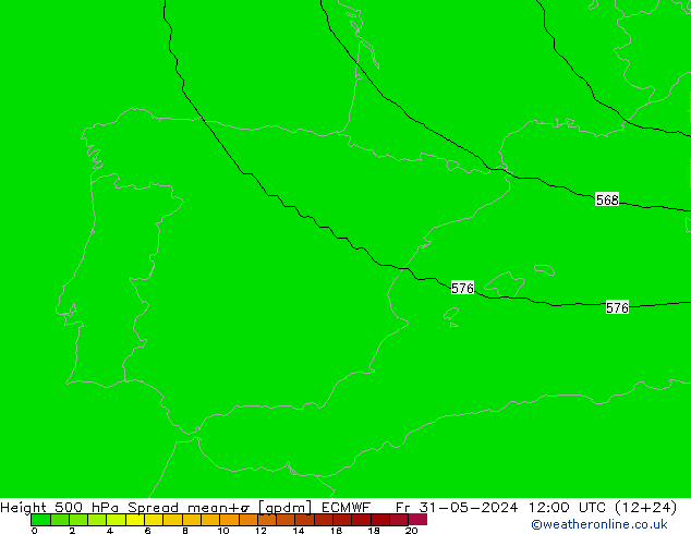 Height 500 hPa Spread ECMWF Fr 31.05.2024 12 UTC