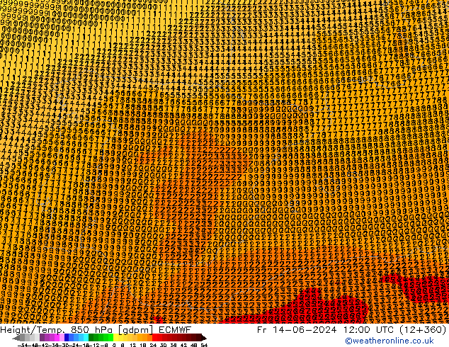 Geop./Temp. 850 hPa ECMWF vie 14.06.2024 12 UTC