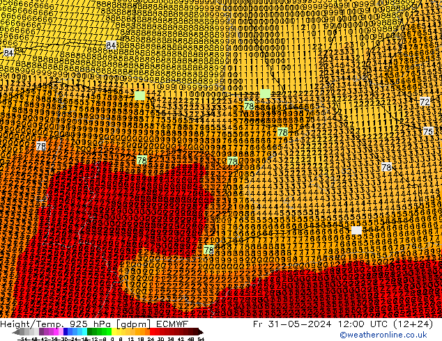 Height/Temp. 925 hPa ECMWF Fr 31.05.2024 12 UTC