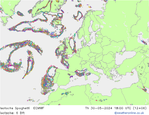 Isotachs Spaghetti ECMWF jeu 30.05.2024 18 UTC