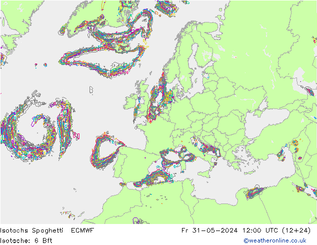 Isotachen Spaghetti ECMWF Fr 31.05.2024 12 UTC