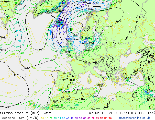 Isotaca (kph) ECMWF mié 05.06.2024 12 UTC