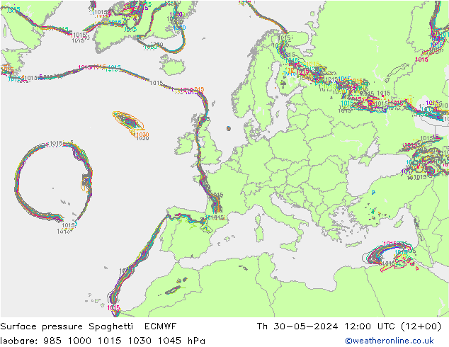 Bodendruck Spaghetti ECMWF Do 30.05.2024 12 UTC