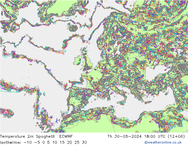 Temperaturkarte Spaghetti ECMWF Do 30.05.2024 18 UTC