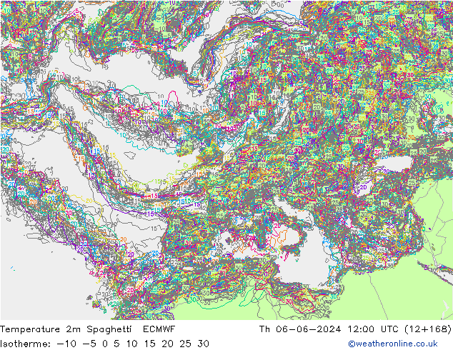 карта температуры Spaghetti ECMWF чт 06.06.2024 12 UTC