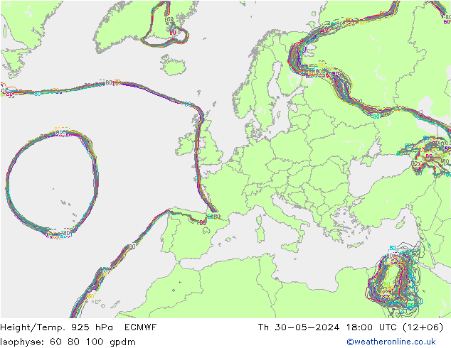 Height/Temp. 925 hPa ECMWF Do 30.05.2024 18 UTC