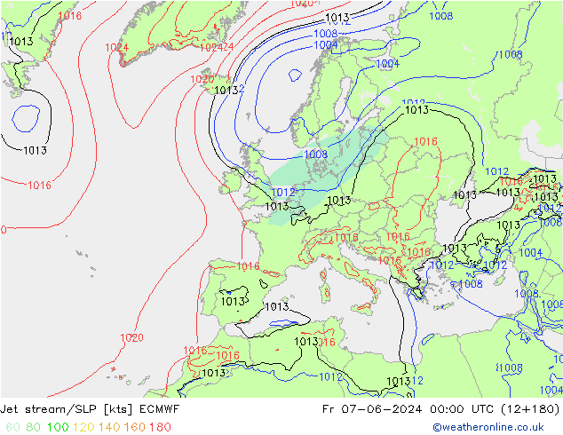 Jet Akımları/SLP ECMWF Cu 07.06.2024 00 UTC