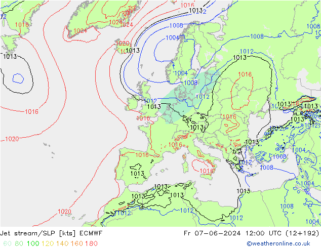 Polarjet/Bodendruck ECMWF Fr 07.06.2024 12 UTC