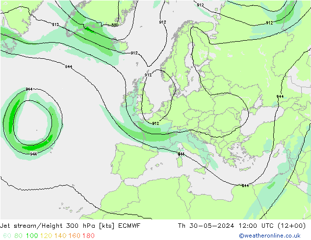 Jet stream/Height 300 hPa ECMWF Th 30.05.2024 12 UTC