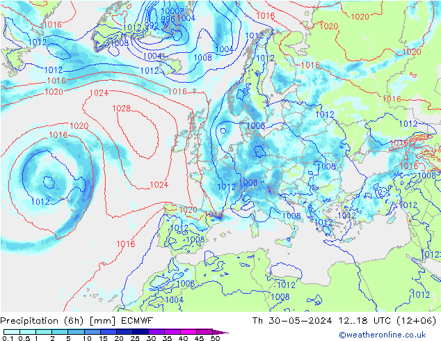 осадки (6h) ECMWF чт 30.05.2024 18 UTC