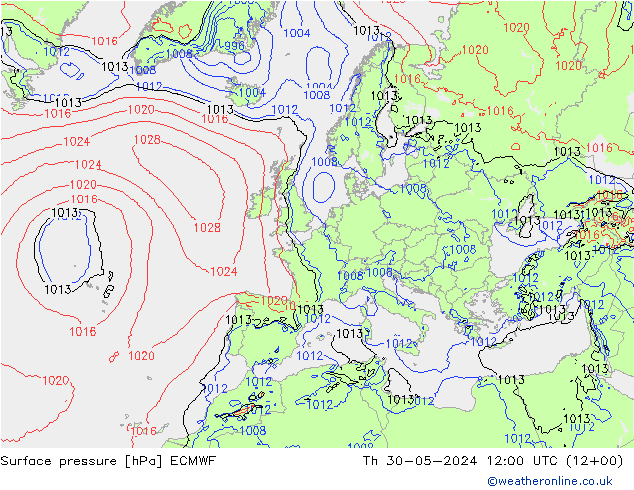 地面气压 ECMWF 星期四 30.05.2024 12 UTC