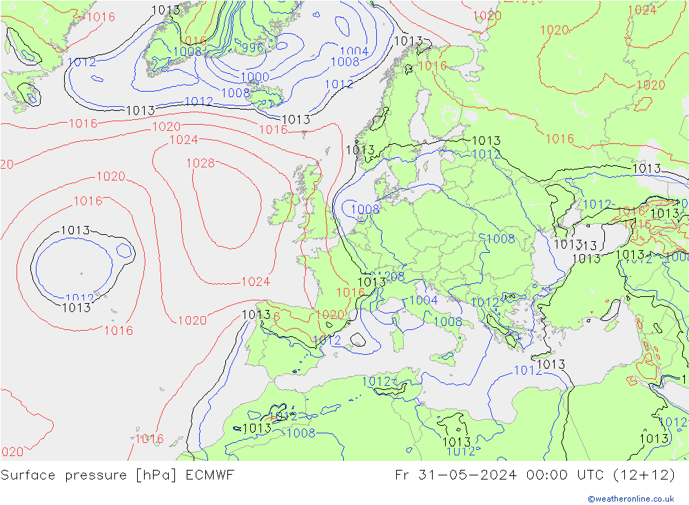 Bodendruck ECMWF Fr 31.05.2024 00 UTC