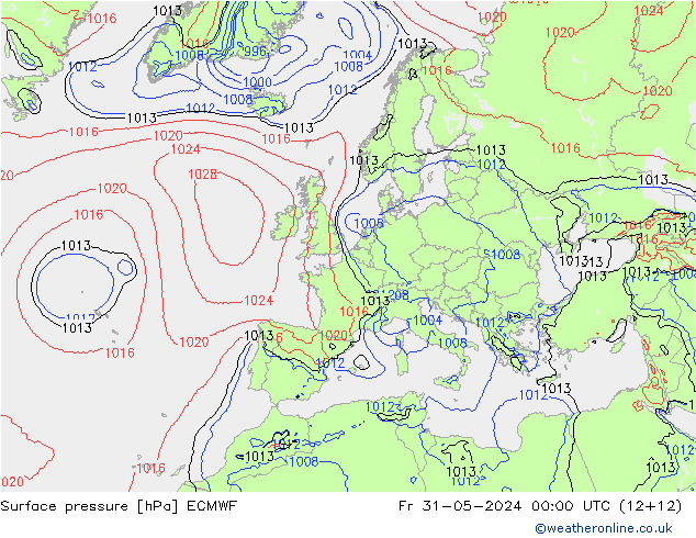 Pressione al suolo ECMWF ven 31.05.2024 00 UTC