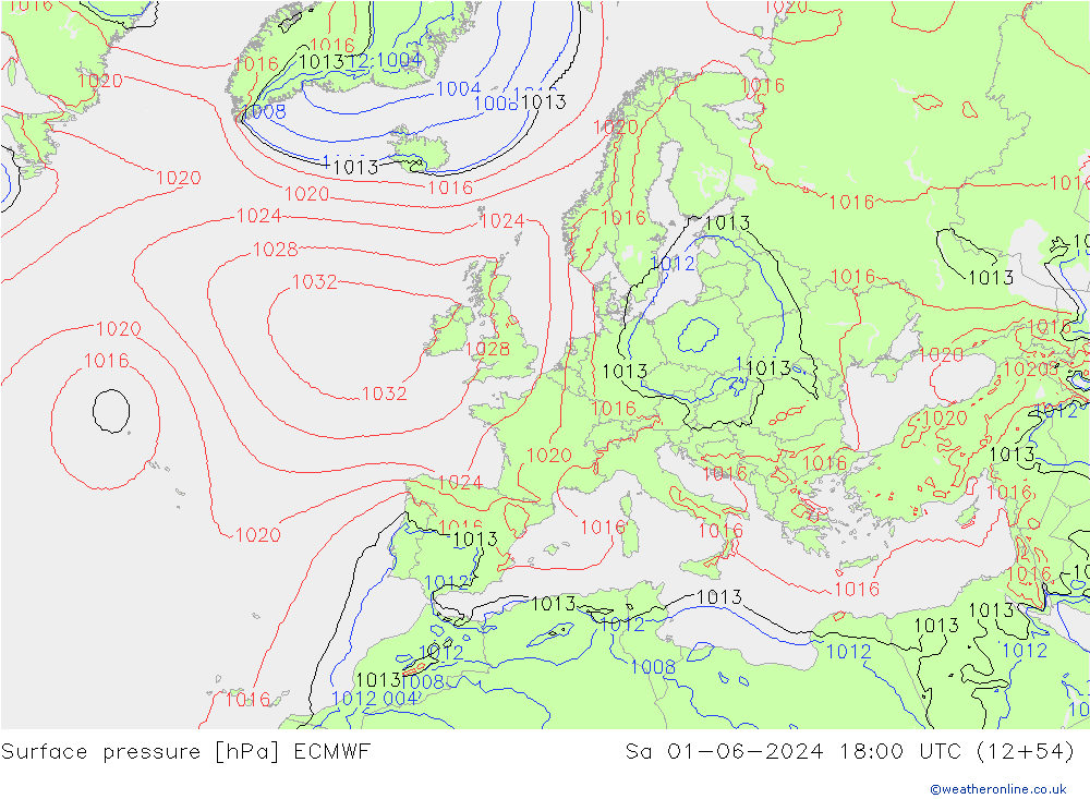 Bodendruck ECMWF Sa 01.06.2024 18 UTC