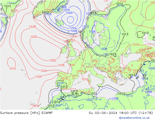 Pressione al suolo ECMWF dom 02.06.2024 18 UTC