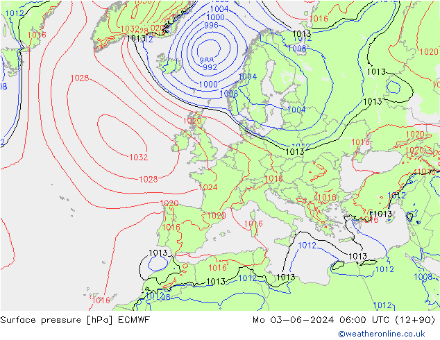 Atmosférický tlak ECMWF Po 03.06.2024 06 UTC