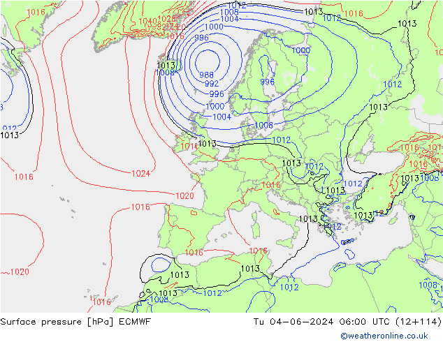 Bodendruck ECMWF Di 04.06.2024 06 UTC