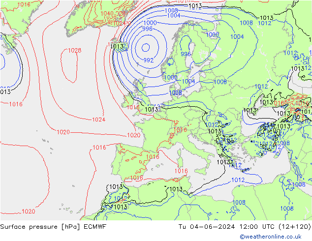 Presión superficial ECMWF mar 04.06.2024 12 UTC