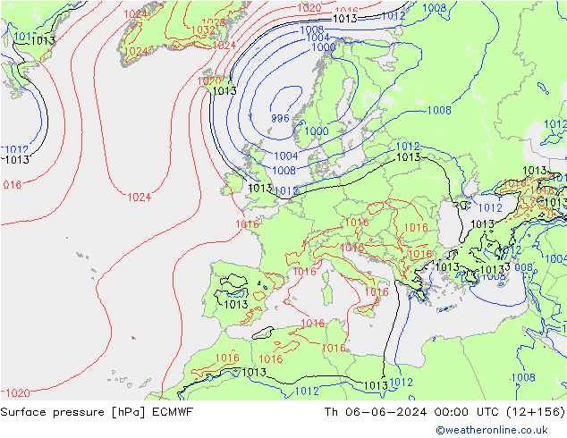 Atmosférický tlak ECMWF Čt 06.06.2024 00 UTC