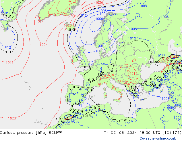 Pressione al suolo ECMWF gio 06.06.2024 18 UTC