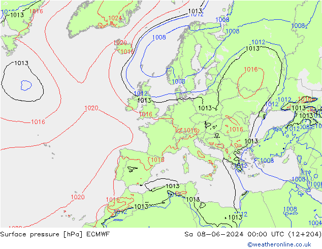 Surface pressure ECMWF Sa 08.06.2024 00 UTC