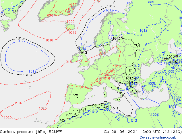 Bodendruck ECMWF So 09.06.2024 12 UTC