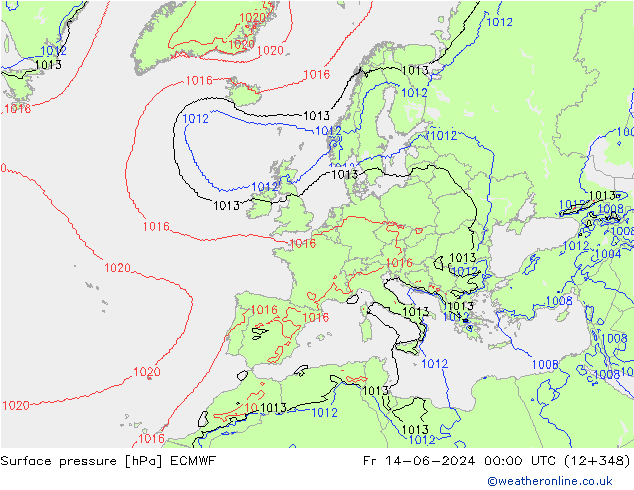 Surface pressure ECMWF Fr 14.06.2024 00 UTC