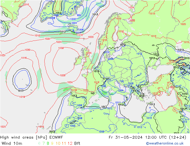 High wind areas ECMWF Fr 31.05.2024 12 UTC