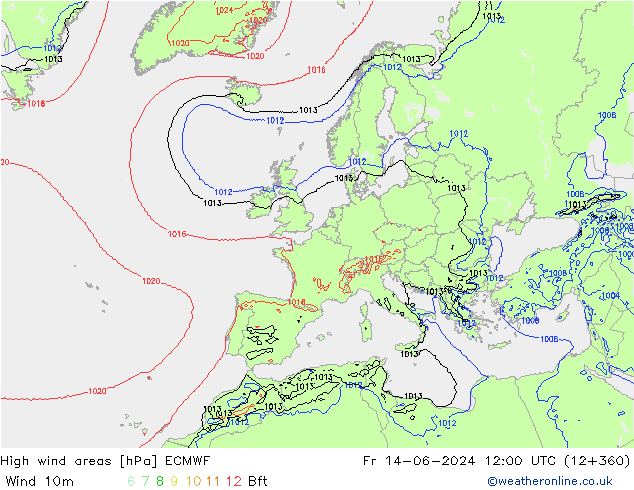 High wind areas ECMWF Fr 14.06.2024 12 UTC