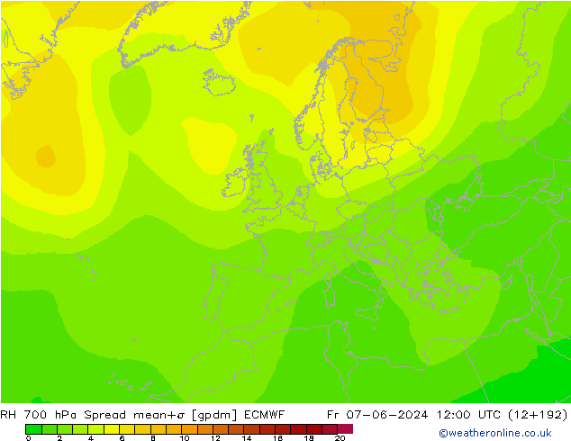 RH 700 hPa Spread ECMWF Fr 07.06.2024 12 UTC