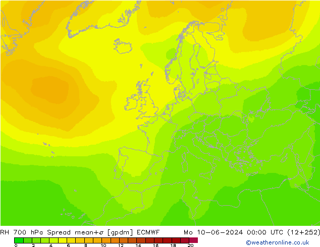 RH 700 hPa Spread ECMWF Po 10.06.2024 00 UTC