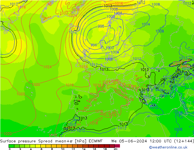 pressão do solo Spread ECMWF Qua 05.06.2024 12 UTC