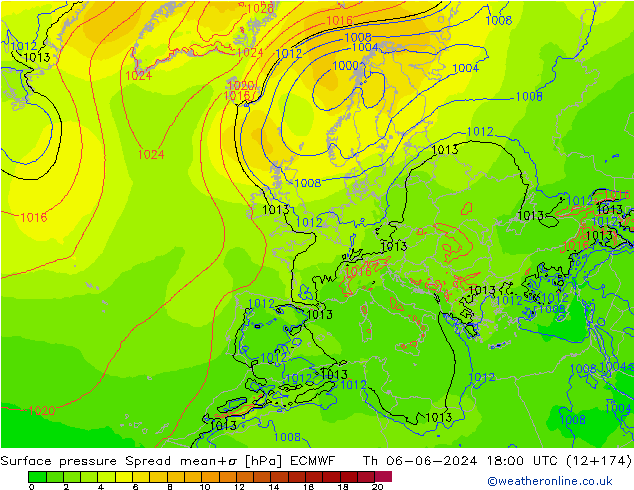 Bodendruck Spread ECMWF Do 06.06.2024 18 UTC