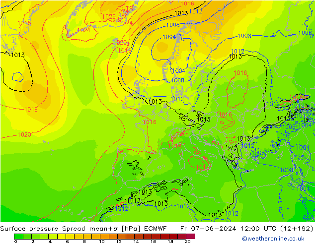 Bodendruck Spread ECMWF Fr 07.06.2024 12 UTC