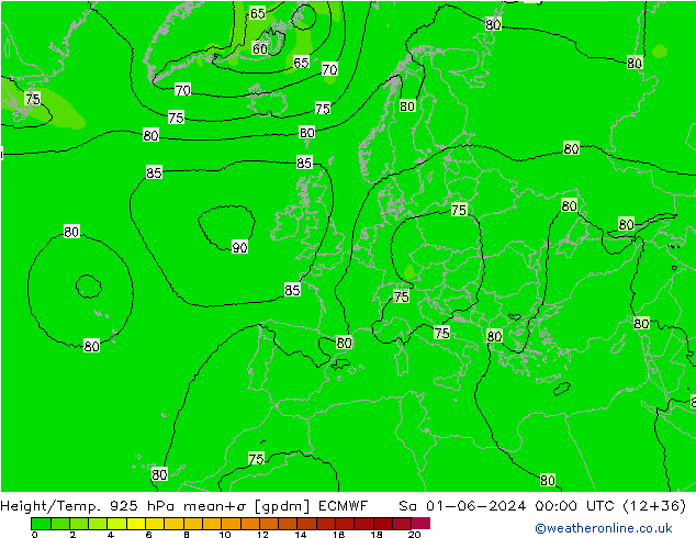 Height/Temp. 925 hPa ECMWF Sa 01.06.2024 00 UTC