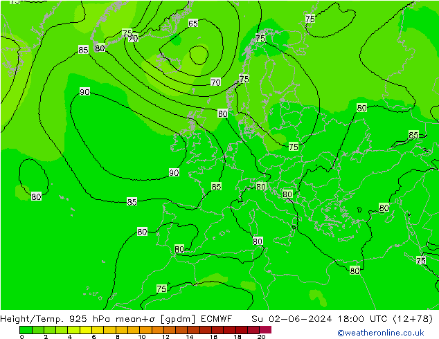 Height/Temp. 925 hPa ECMWF Ne 02.06.2024 18 UTC