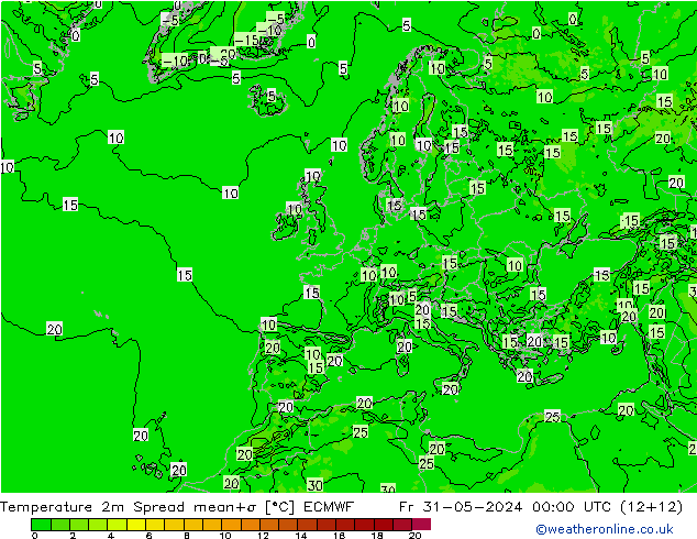 Temperaturkarte Spread ECMWF Fr 31.05.2024 00 UTC