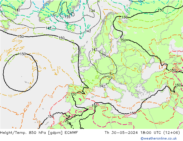 Yükseklik/Sıc. 850 hPa ECMWF Per 30.05.2024 18 UTC