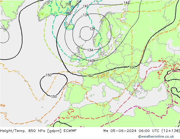 Hoogte/Temp. 850 hPa ECMWF wo 05.06.2024 06 UTC