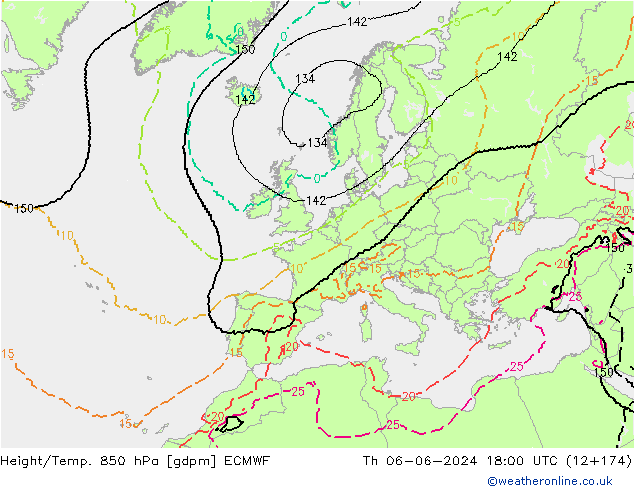 Yükseklik/Sıc. 850 hPa ECMWF Per 06.06.2024 18 UTC