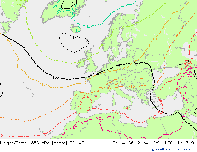 Height/Temp. 850 hPa ECMWF Pá 14.06.2024 12 UTC