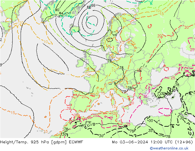 Height/Temp. 925 hPa ECMWF  03.06.2024 12 UTC