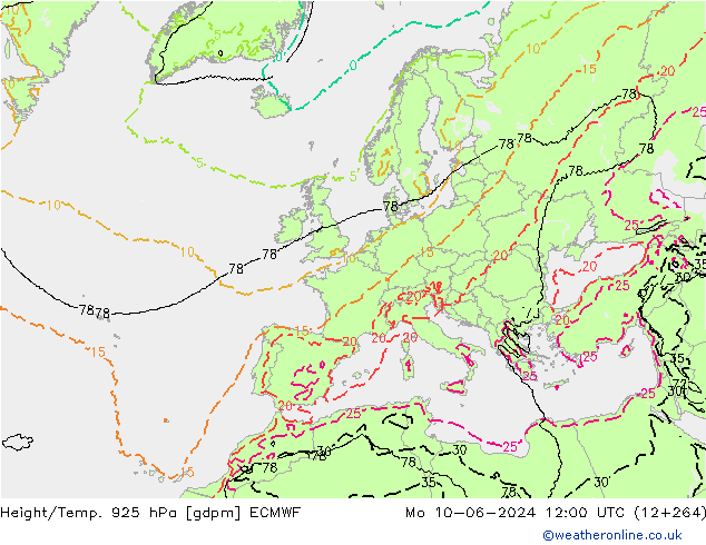 Yükseklik/Sıc. 925 hPa ECMWF Pzt 10.06.2024 12 UTC