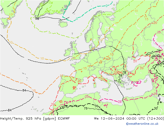 Géop./Temp. 925 hPa ECMWF mer 12.06.2024 00 UTC