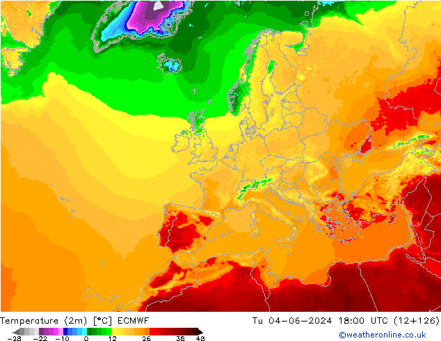 température (2m) ECMWF mar 04.06.2024 18 UTC