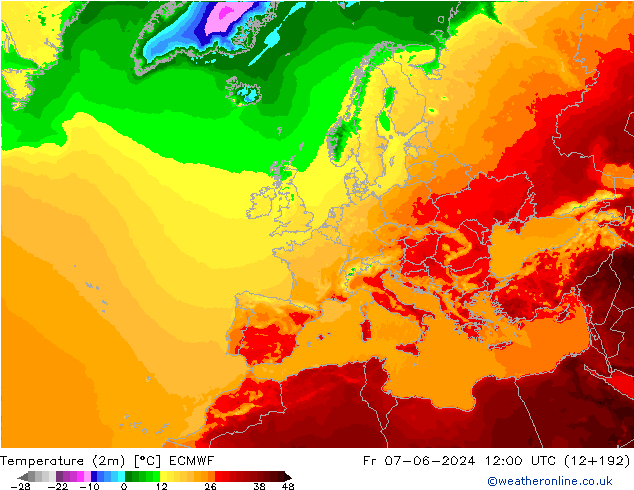 карта температуры ECMWF пт 07.06.2024 12 UTC