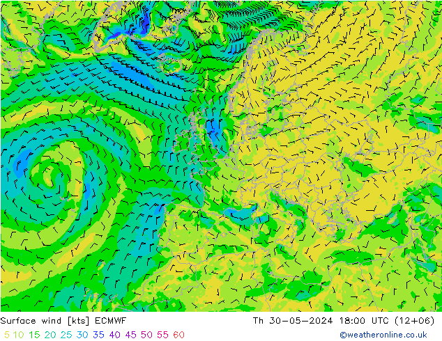 风 10 米 ECMWF 星期四 30.05.2024 18 UTC