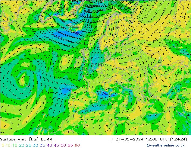 Vent 10 m ECMWF ven 31.05.2024 12 UTC