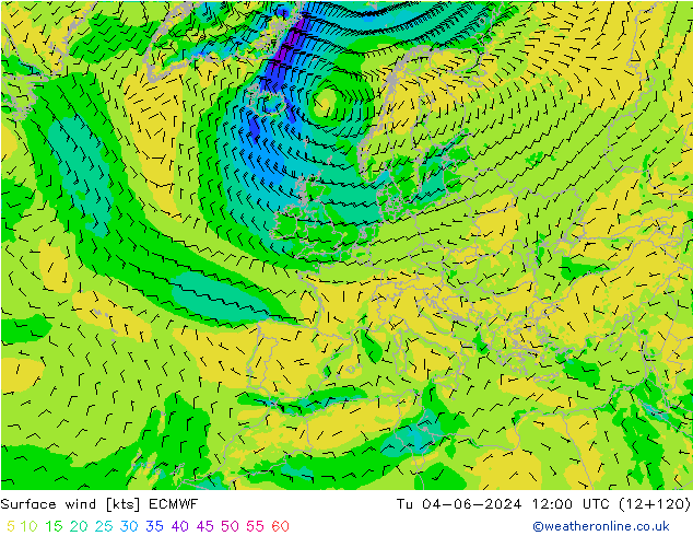 Bodenwind ECMWF Di 04.06.2024 12 UTC